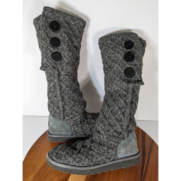 UGG Australia Lattice womens boots Size 7 Tall Knit Gray SN 3066 Winter Shoes - Picture 4 of 11
